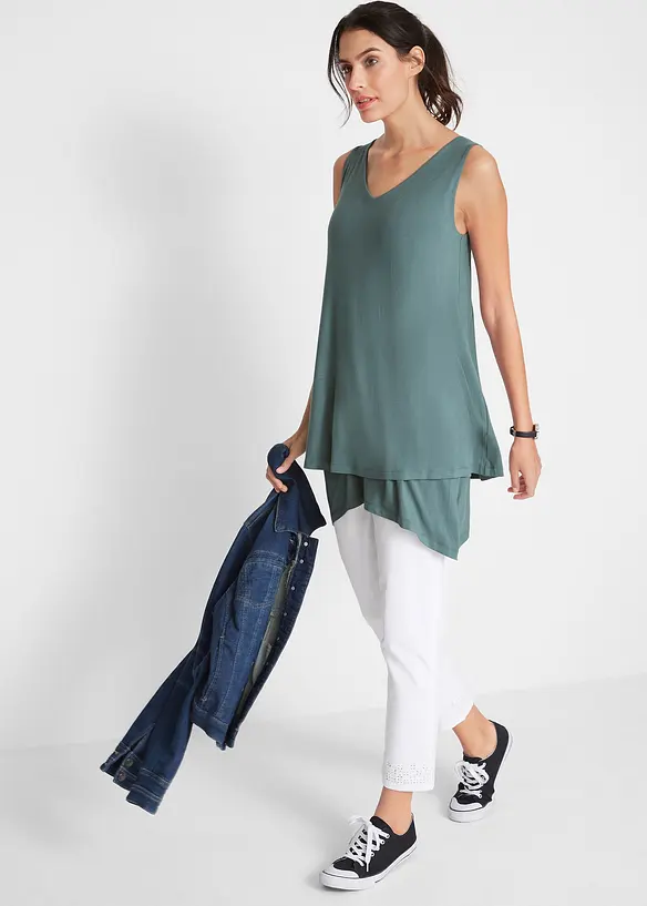 Bonprix Doppellagiges Long-Top Mit V-Ausschnitt Und Zipfelsaum