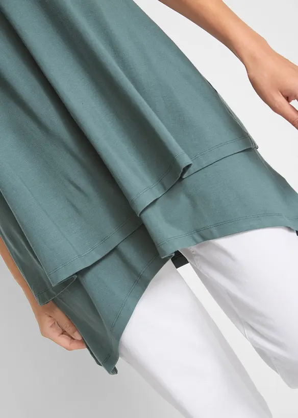 Bonprix Doppellagiges Long-Top Mit V-Ausschnitt Und Zipfelsaum