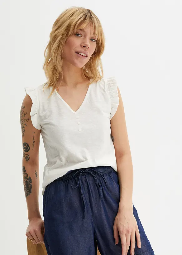 Bpc Bonprix Collection Flammgarn-Top Mit Rüschendetail Aus Baumwolle