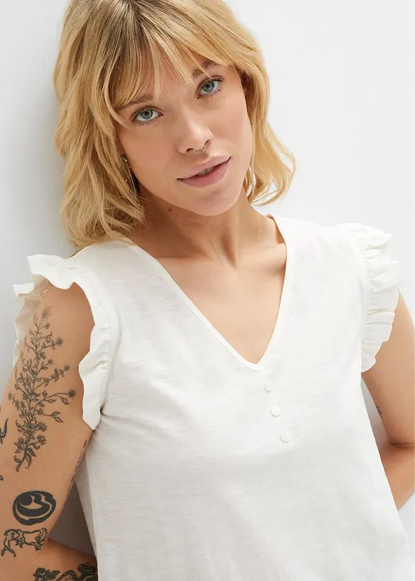 Bpc Bonprix Collection Flammgarn-Top Mit Rüschendetail Aus Baumwolle