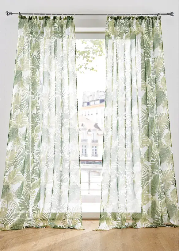 bpc living bonprix collection Gardine mit Blätter Druck mit recyceltem Polyester (1er Pack)