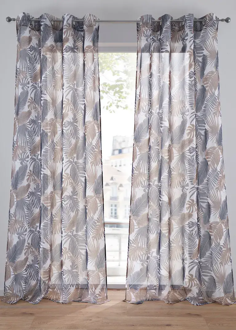bpc living bonprix collection Gardine mit Blätter Druck mit recyceltem Polyester (1er Pack)