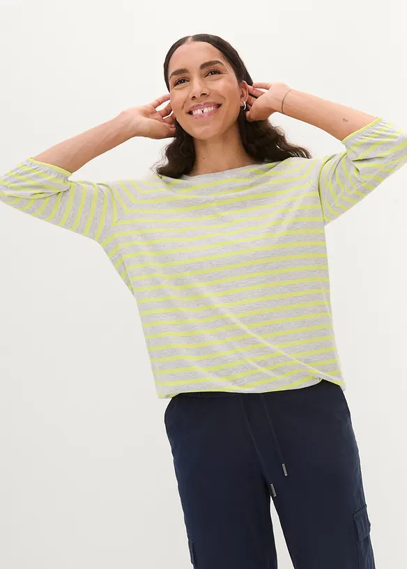 Bonprix Gestreiftes Bio-Baumwoll Shirt Mit 3/4 Ärmeln