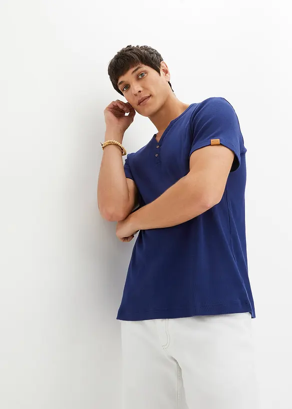 John Baner JEANSWEAR Henley-Rippshirt Aus Bio Baumwolle, Kurzarm