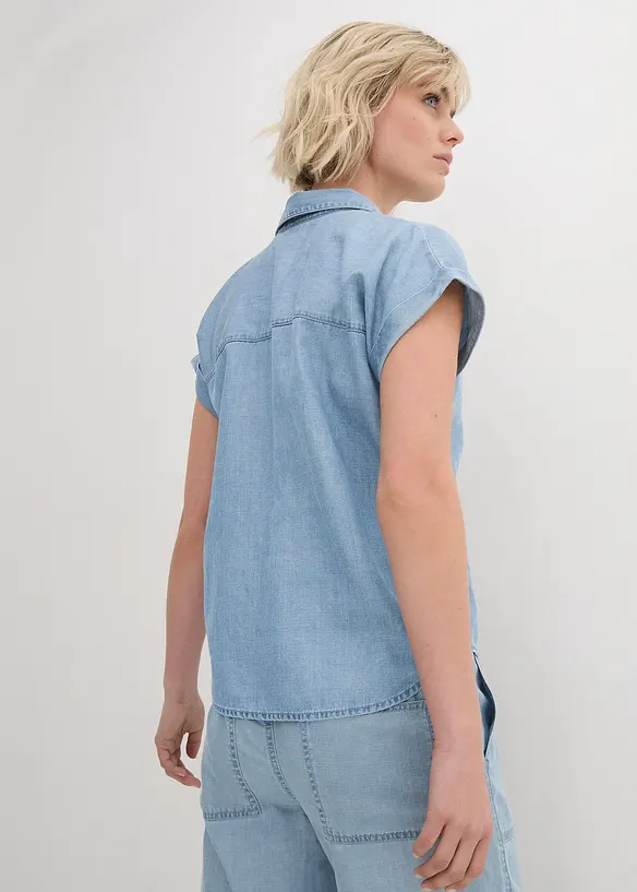 John Baner JEANSWEAR Jeans-Kurzarmbluse Mit Leinen