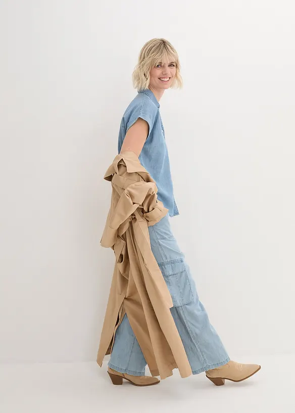 John Baner JEANSWEAR Jeans-Kurzarmbluse Mit Leinen