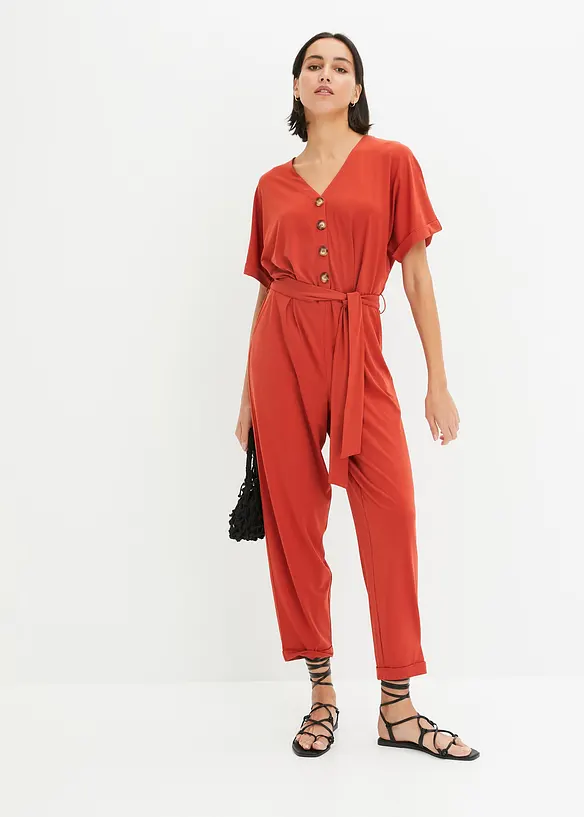 Bpc Bonprix Collection Jumpsuit Aus Strukturjersey Mit Bindegürtel , Knöchelfrei