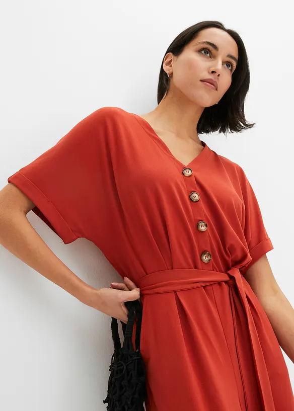 Bpc Bonprix Collection Jumpsuit Aus Strukturjersey Mit Bindegürtel , Knöchelfrei