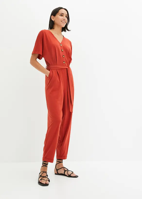 Bpc Bonprix Collection Jumpsuit Aus Strukturjersey Mit Bindegürtel , Knöchelfrei