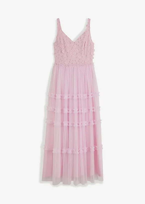 BODYFLIRT boutique Kleid mit Rüschen und Blümchen-Applikation