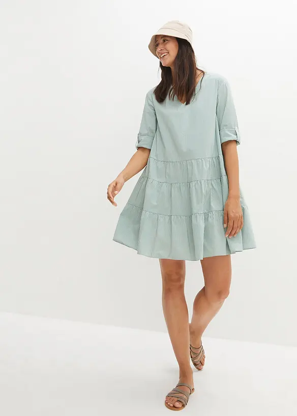 Bpc Bonprix Collection Kurzes Hemdblusenkleid Mit Feiner Rippenstruktur, 3/4 Arm