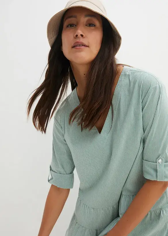 Bpc Bonprix Collection Kurzes Hemdblusenkleid Mit Feiner Rippenstruktur, 3/4 Arm