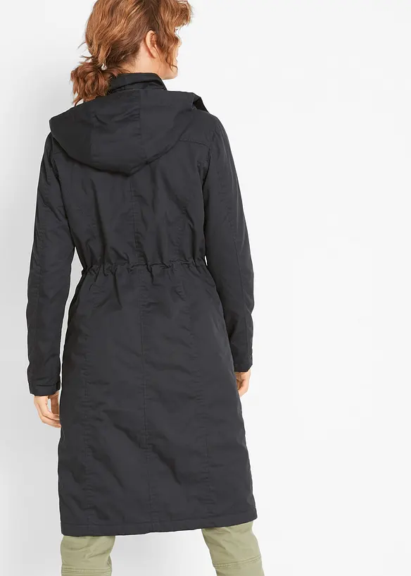 Bonprix Langer Trenchcoat Mit Kapuze, Tailliert, Leicht Wattiert