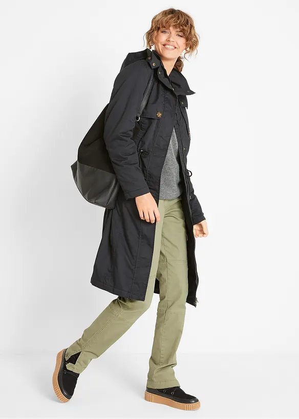 Bonprix Langer Trenchcoat Mit Kapuze, Tailliert, Leicht Wattiert