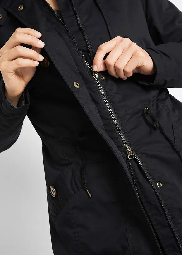 Bonprix Langer Trenchcoat Mit Kapuze, Tailliert, Leicht Wattiert