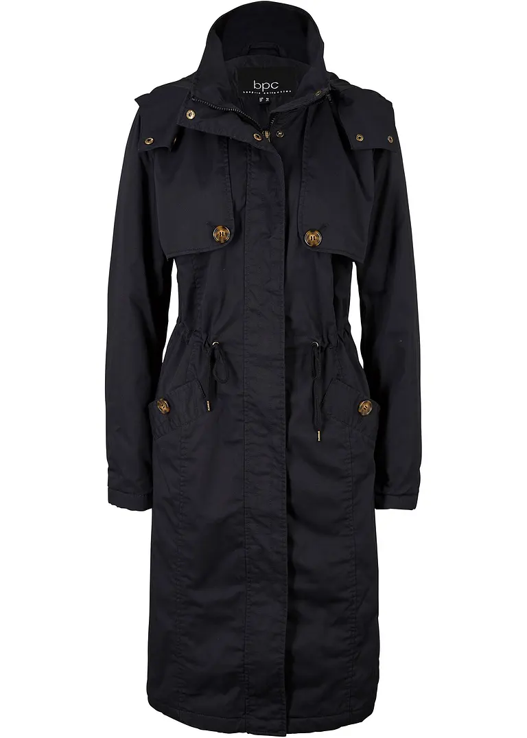 bonprix Langer Trenchcoat mit Kapuze, tailliert, leicht wattiert