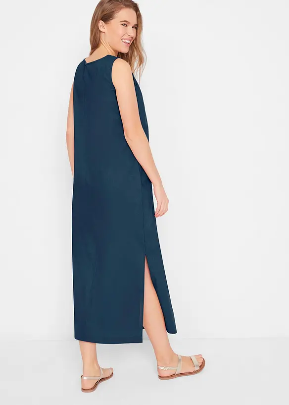 Bonprix Maxi-Kleid Mit Leinen, Lochmuster Am Ausschnitt Und Seitenschlitz