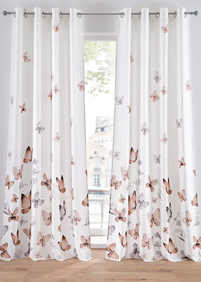 bonprix Microfaser Vorhang mit Schmetterlingsdruck (1er Pack)