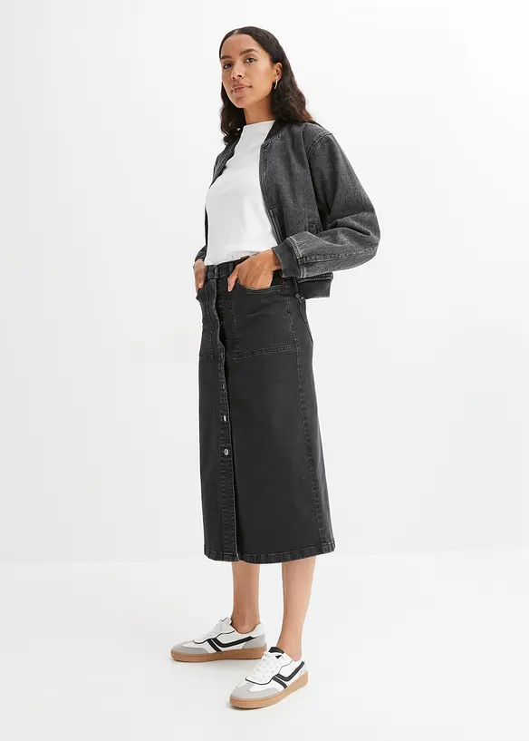 John Baner JEANSWEAR Midi Jeansrock Mit Knopfleiste