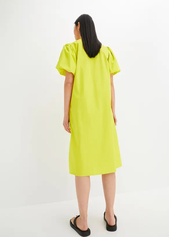 Bonprix Midi-Web-Kleid Mit Ballonärmeln Aus Bio-Baumwolle, Knieumspielend