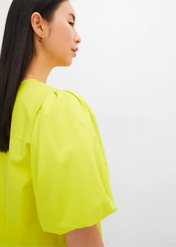 Bonprix Midi-Web-Kleid Mit Ballonärmeln Aus Bio-Baumwolle, Knieumspielend