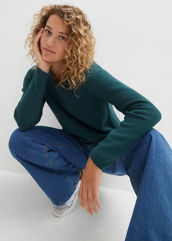 Bpc Bonprix Collection Milano Rib Pullover Mit V-Ausschnitt