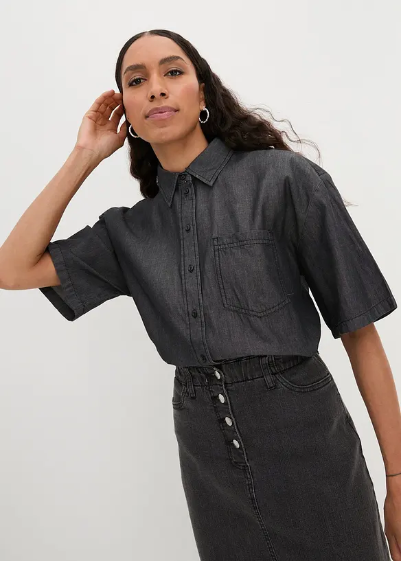 Bpc Bonprix Collection Oversize Stretch-Jeansbluse, Halbarm