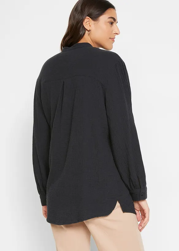 Bonprix Oversized Musselin-Longbluse Aus Baumwolle Mit Seitenschlitzen