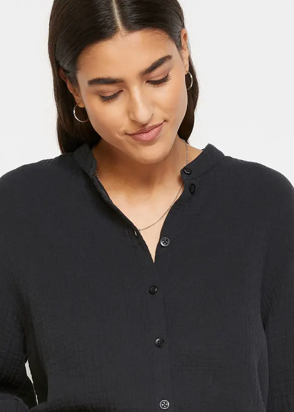 Bonprix Oversized Musselin-Longbluse Aus Baumwolle Mit Seitenschlitzen