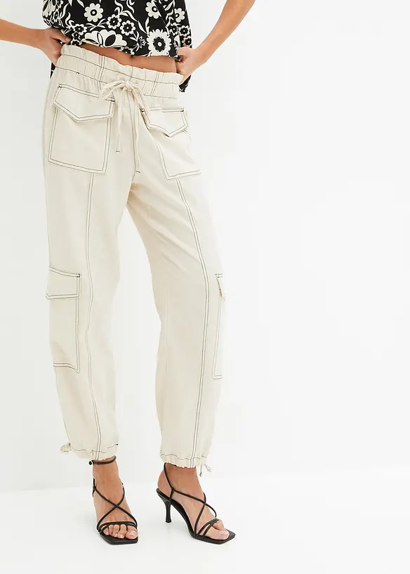 RAINBOW Cargohose Mit Leinenanteil Und Bindeband