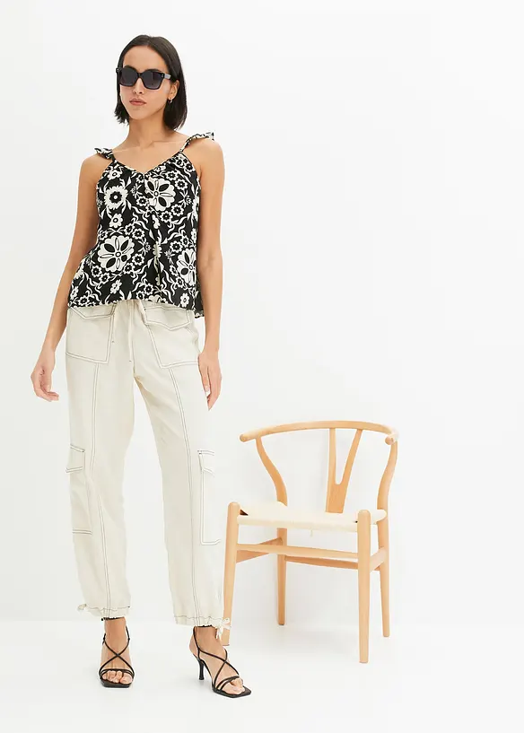 RAINBOW Cargohose Mit Leinenanteil Und Bindeband