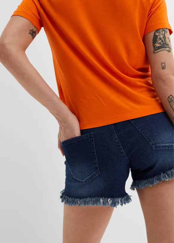 RAINBOW Jeans-Shorts Mit Fransensaum