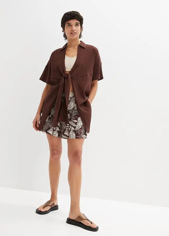 RAINBOW Oversized Baumwoll Bluse Mit Schnürung