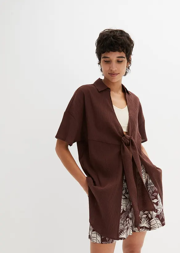 RAINBOW Oversized Baumwoll Bluse Mit Schnürung