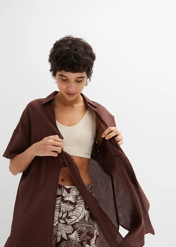 RAINBOW Oversized Baumwoll Bluse Mit Schnürung