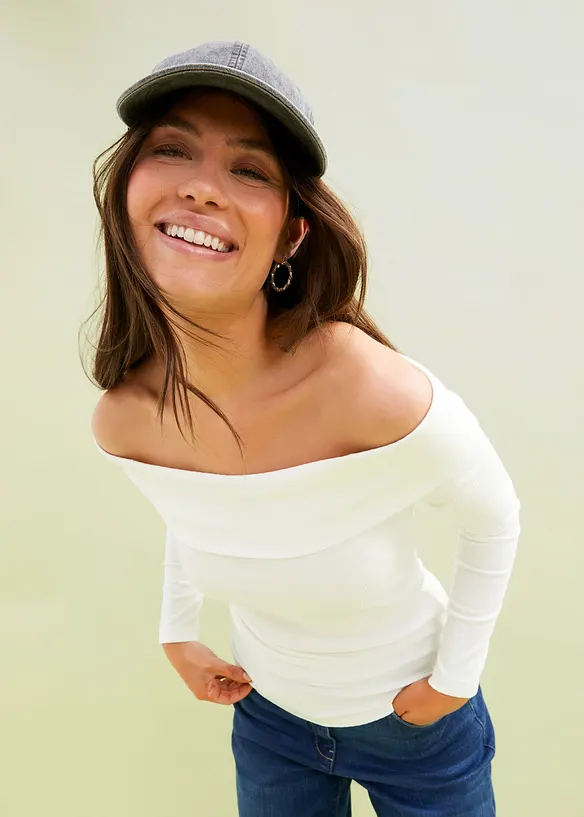 RAINBOW Schulterfreies Rippshirt