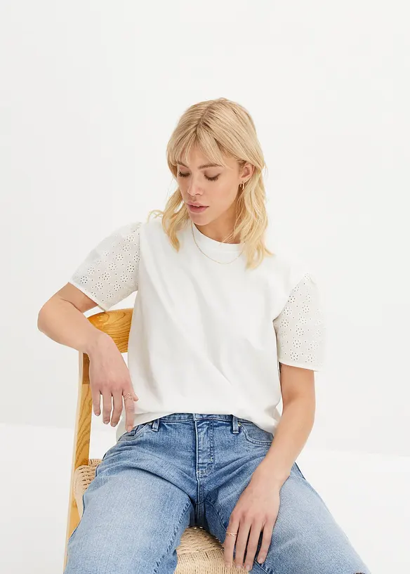 Bpc Bonprix Collection Rundhals-Shirt Mit Lochstickerei