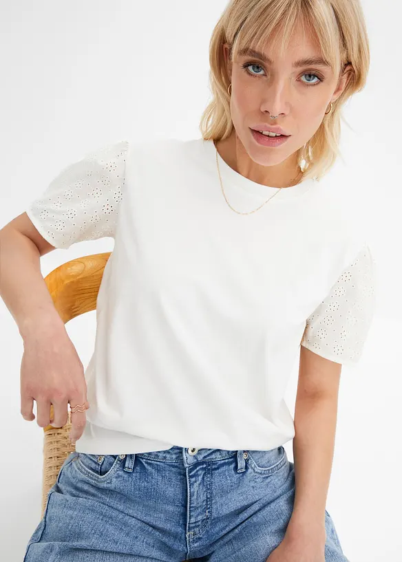 Bpc Bonprix Collection Rundhals-Shirt Mit Lochstickerei