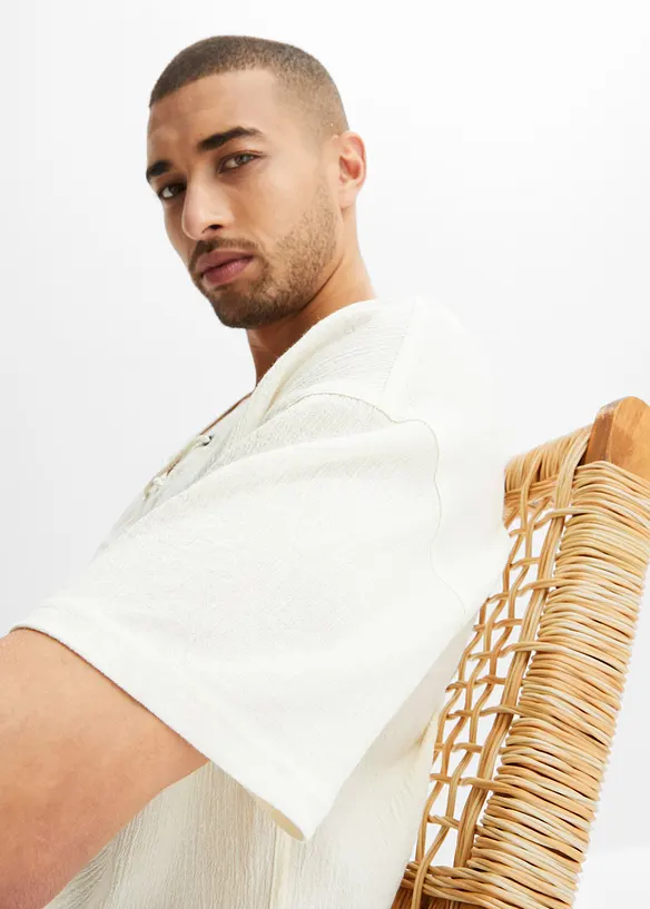 John Baner JEANSWEAR Schlupf-Kurzarmhemd Mit Schnürung