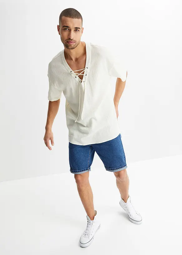 John Baner JEANSWEAR Schlupf-Kurzarmhemd Mit Schnürung