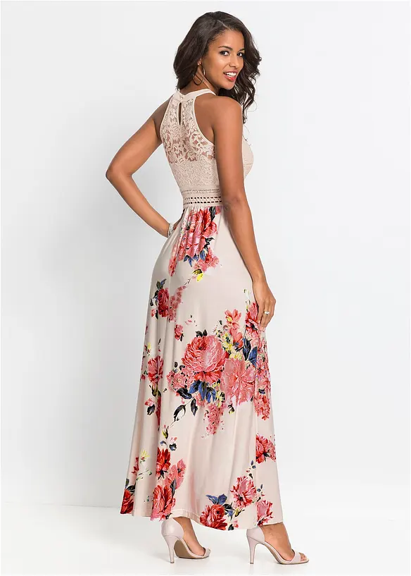 Bonprix Sommer-Maxikleid Mit Blumen-Print Und Spitze