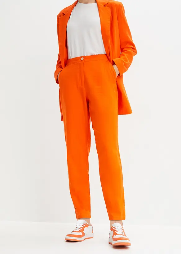 Bonprix Verkürzte High-Waist-Leinenhose Und Elastikeinsatz