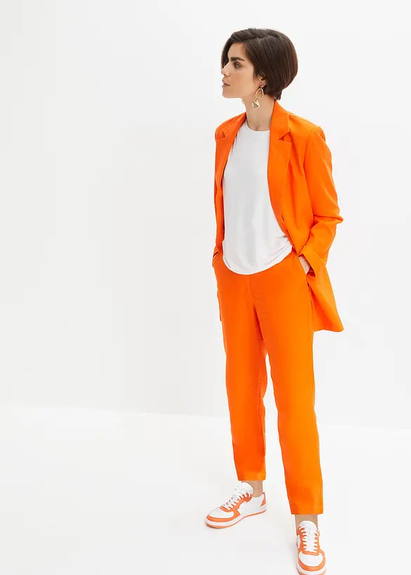 Bonprix Verkürzte High-Waist-Leinenhose Und Elastikeinsatz