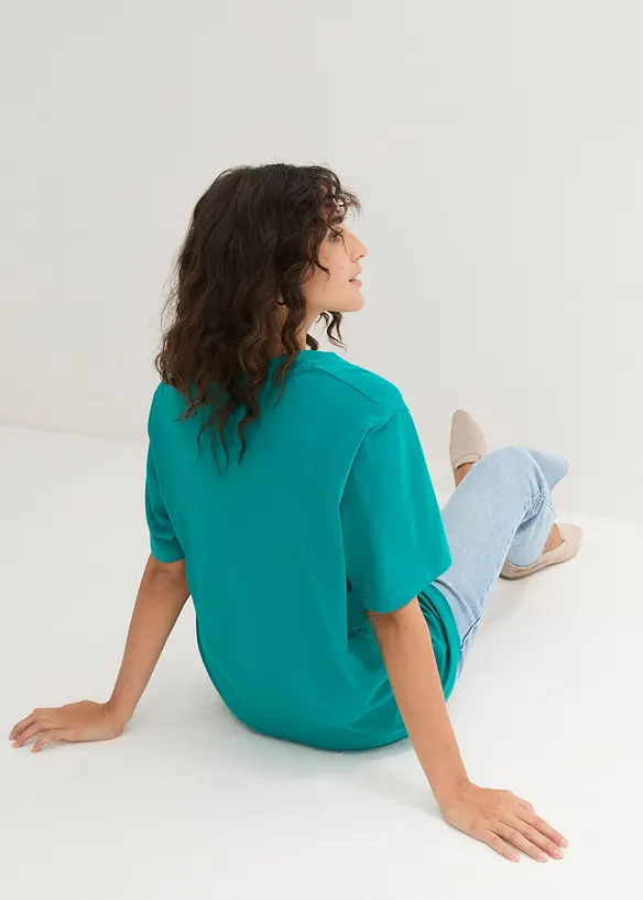 Bonprix Weites Long-Shirt Mit V-Ausschnitt, Kurzarm (5er Pack)