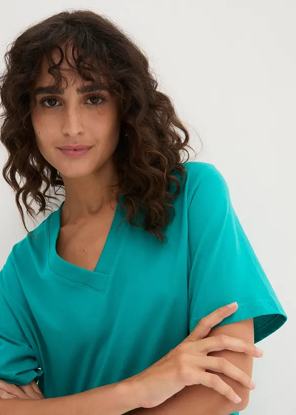 Bonprix Weites Long-Shirt Mit V-Ausschnitt, Kurzarm (5er Pack)