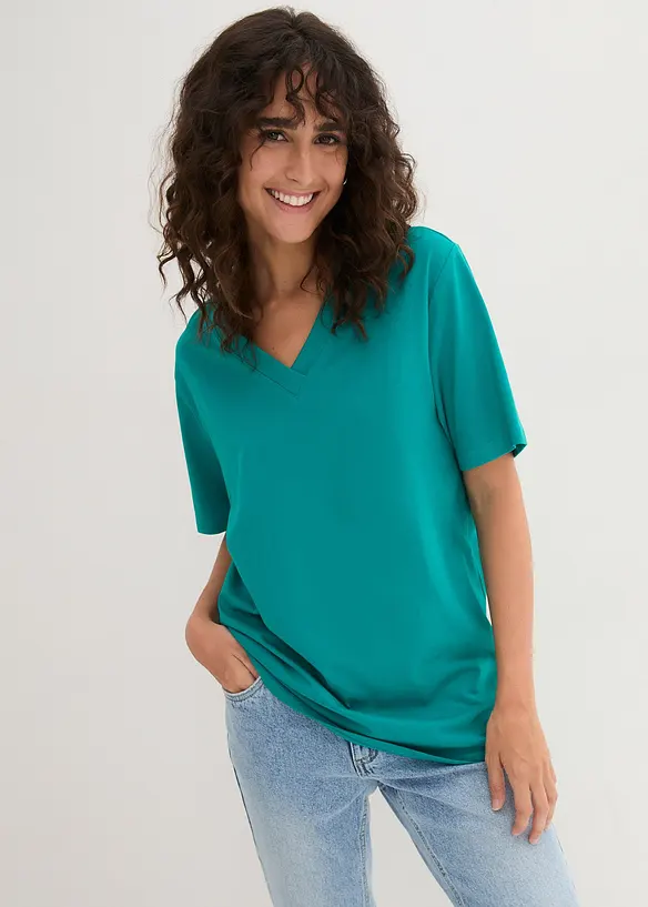 Bonprix Weites Long-Shirt Mit V-Ausschnitt, Kurzarm (5er Pack)