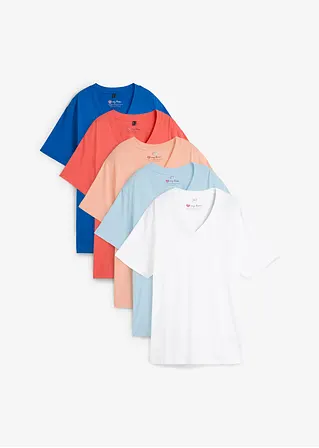 bonprix Weites Long-Shirt mit V-Ausschnitt, Kurzarm (5er Pack)