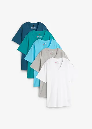 bonprix Weites Long-Shirt mit V-Ausschnitt, Kurzarm (5er Pack)