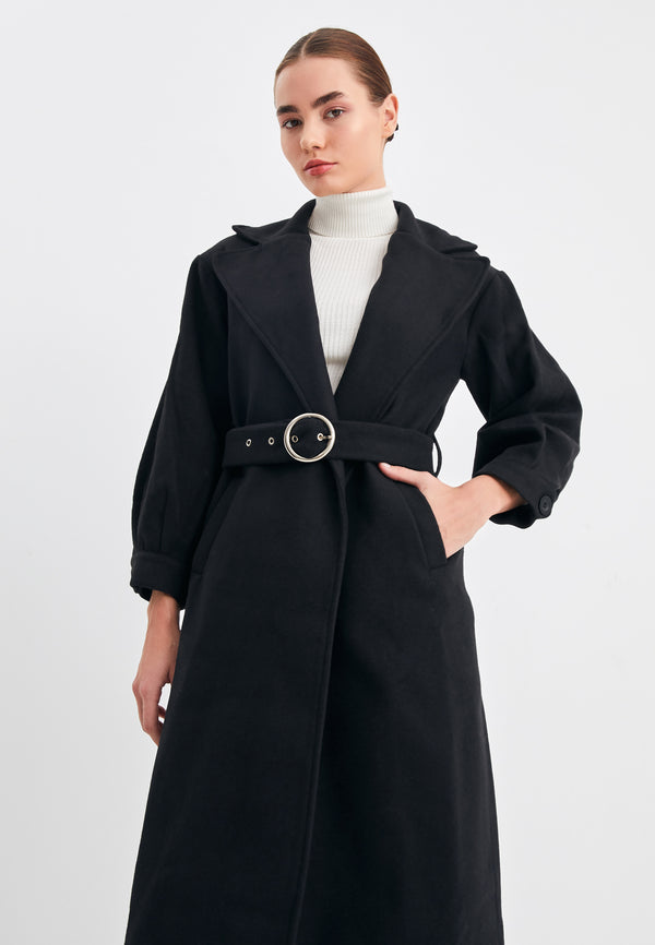 Leif Nelson Langer Mantel Mit Gürtel