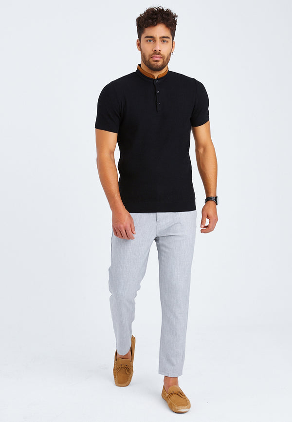 Leif Nelson T-Shirt Feinstrick Mit Stehkragen